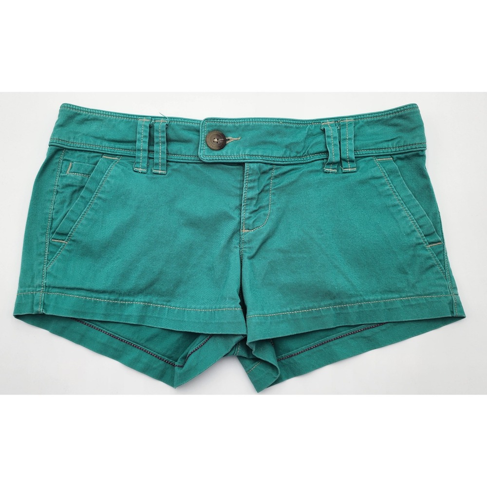 American Eagle Chino Shorts Womens 0 Teal Mini Low Rise Stretch Y2K EUC